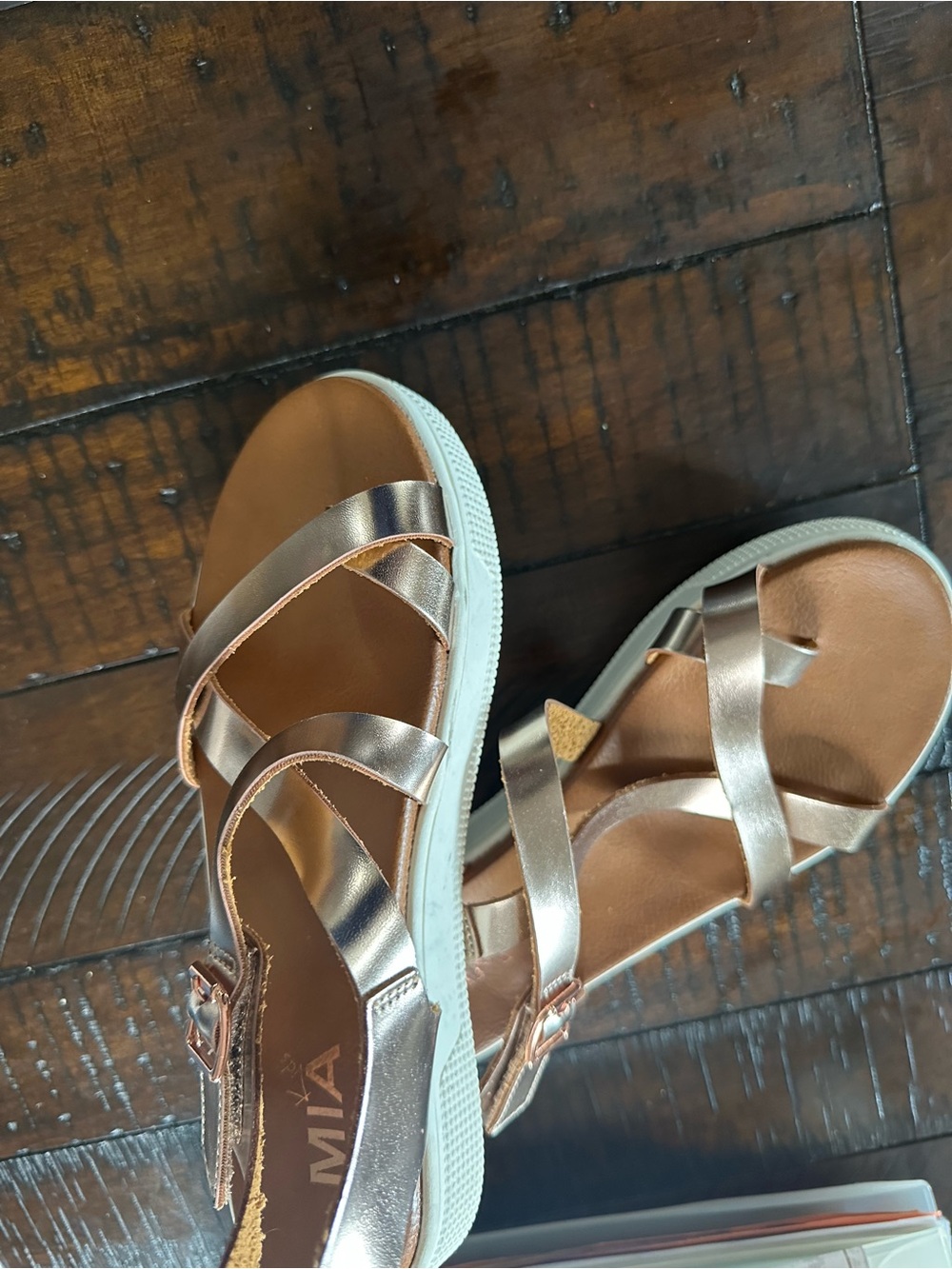 MIA Metallic Rose Gold Strappy Platform Sandals
